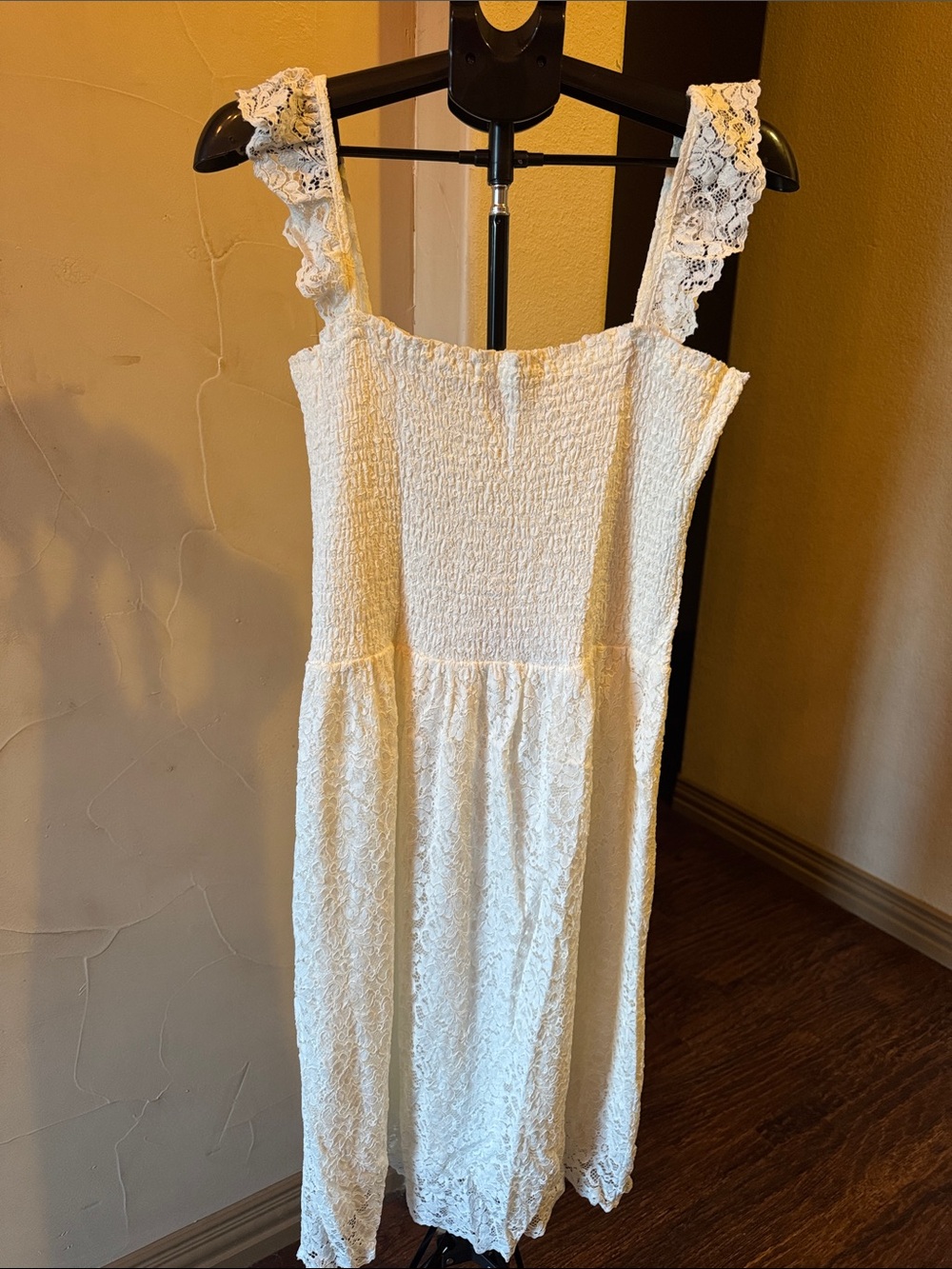 Anthropologie Cream Lace Sundress with Ruffled Straps